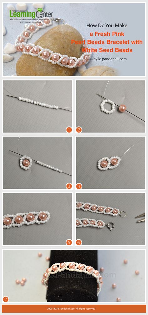 How Do You Make a Fresh Pink Pearl Beads Bracelet with White Seed Beads from LC.Pandahall.com Jewelry Design Tutorial, Seed Bead Tutorials, Seed Bead Bracelets Tutorials, Pink Pearl Bracelet, Bead Tutorials, Trending Items, Jewerly Making, Beaded Bracelets Tutorial, Seed Bead Tutorial