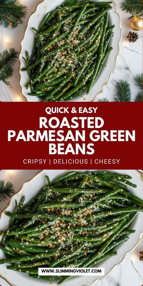 Crisp, tender, and topped with savory parmesan, these Roasted Parmesan Green Beans are a delicious addition to your Christmas dinner table. They’re quick to make, healthy, and packed with flavor. Pin this recipe for a veggie side that everyone will love! Green Bean Christmas Recipe, Vegetable Sides Christmas, Veggie For Christmas Dinner, Christmas Dinner Green Beans, Green Beans For Christmas Dinner, Veggie Side Dish Christmas, Green Bean Parmesan Recipes, Dinner Party Vegetable Sides, Christmas Side Veggie Dishes