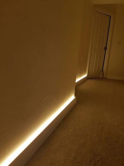 Hallway Led Lighting Ideas, Hallway Night Lights, Floor Lighting Hallway, Hallway Night Light, Hallway Floor Lighting Ideas, Led On Floor, Hallway Strip Lighting, Led Lights In Hallway, Corridor Lamp Ideas