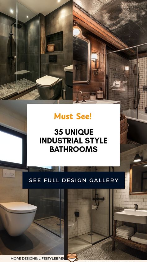 Explore 35 unique industrial style bathroom ideas that combine sleek metal fixtures with raw materials for a modern touch. From rustic elements to minimalist designs, these ideas showcase how you can transform your bathroom into an urban oasis. Discover tips for using distressed wood, concrete finishes, and striking lighting options that perfectly enhance retro styles or contemporary looks. This guide offers inspiration to create your chic space, filled with inspiring layouts and standout features that provide function and style. Get ready to recreate the appealing industrial vibe! Industrial Style Bathroom Ideas, Rustic Style Bathroom, Industrial Bathroom Ideas, Industrial Bathroom Design, Concrete Shower, Industrial Style Bathroom, Concrete Finishes, Industrial Style Kitchen, Bathroom Farmhouse Style