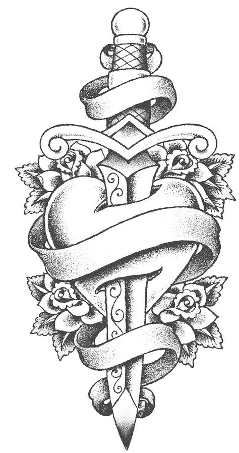 Heart With Chains Tattoo, Heart With Banner Tattoo, Knife Through Heart Tattoo, Heart With Swords Tattoo, Heart With Dagger Tattoo, Dagger Through Heart Tattoo, Big Heart Tattoo, Dagger Heart Tattoo, Remembrance Drawing