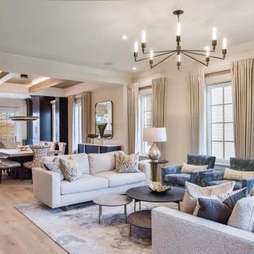 Great Room Transitional, Transitional Living Room Interior Design, Transitional Furniture Living Room, Formal Living Room Ideas Elegant Modern, Elegant Great Room, Transitional Living Room 2023, Model Home Living Room Ideas, Living Room Designs Transitional Style, Updated Family Room Ideas