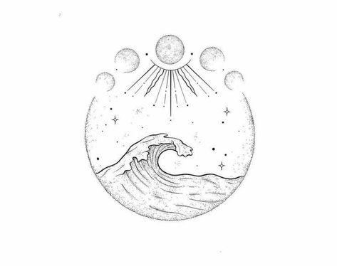 Moon Tide Tattoo, Celestial Ocean Tattoo, Sun Moon Stars Ocean Tattoo, Water And Moon Tattoo, Ocean Moon Tattoo, Moon Ocean Tattoo, Moon And Water Tattoos, Moon And Sea Tattoo, Tattoo Mar Ocean