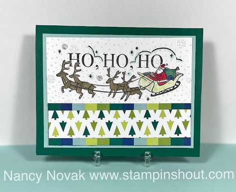 Stampin Up Jolly Words 2023, Jolly Words Stampin Up Cards, Shaded Spruce, Santa Card, Stampin Up Christmas Cards, Card Making Crafts, Crumb Cake, Stampin Up Christmas, Designer Series Paper