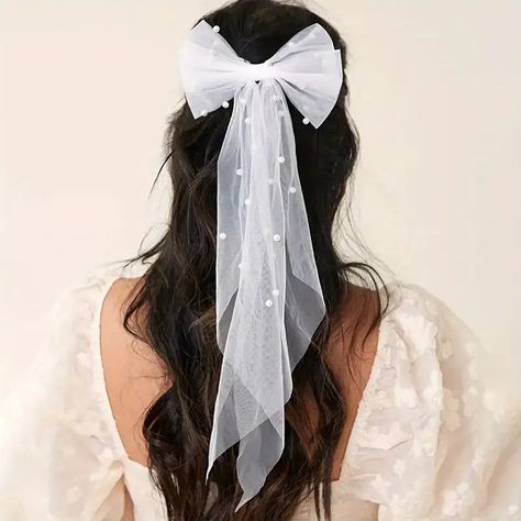 Pearl White Hair Bow Wedding Veil Bride Hair Accessories - Temu Bow Veil, Pearl Bride, White Hair Bows, Pearl Veil, Bow Wedding, Bridesmaid Favors, Bride Veil, Bridal Wedding Hair, Bride Hair