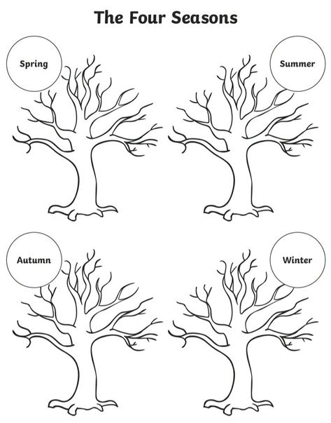 Kids can draw and colour in the trees to match the four seasons. 4 Seasons Worksheets For Kids, Seasons Kindergarten, Activity Template, Colouring Drawing, Draw And Colour, Seasons Lessons, Seasons Worksheets, Trees For Kids, Drawing Activity