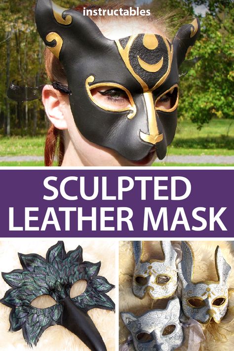 Make a sculpted leather mask to compliment your costume. Do any shape you like, but this tutorial will cover the Bast Mask and Bioshock inspired Splicer Rabbit Mask. #Instructables #cosplay #halloween #leatherworking #forming #sculpture #masquerade Leather Mask Pattern Free, Diy Leather Mask, Leather Mask Pattern, Diy Masquerade Mask, Raccoon Mask, Cat Masquerade Mask, Masquerade Mask Diy, Leather Masks, Project Cosplay