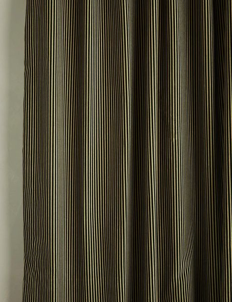 Striped Velvet Curtain Panel by Sarah Sherman Samuel Statement Window Treatments, Modern Contemporary Curtains Living Room, Curtains French Doors Living Room, Dark Moody Curtains, Moody Old World Living Room, Shower Curtain Interior Design, Decor For Dark Rooms, Moody Living Room Curtains, Two Pages Curtains