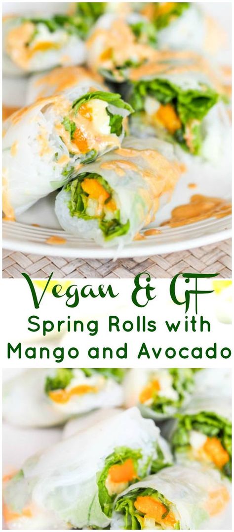 Mango And Avocado, Rice Paper Wrappers, Avocado Vegan, Summer Rolls, Vegan Appetizers, Avocado Recipes, Diet Keto, Lunch Snacks, Vegan Foods