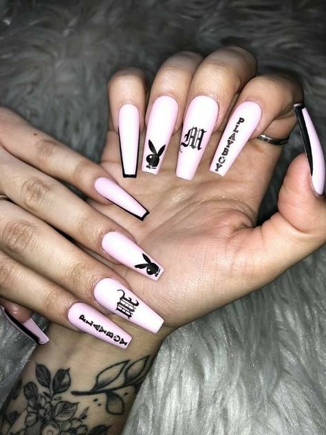 Nike Nails, Pink Press On Nails, Purple Acrylic Nails, Bunny Nails, Punk Nails, Long Acrylic Nail Designs, Drip Nails, Edgy Nails, Grunge Nails