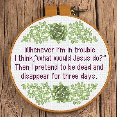 What Would Jesus Do, Cross Stitch Quotes, Stitch Quote, Funny Cross Stitch Patterns, Subversive Cross Stitch, Crochet Geek, Cross Stitch Funny, A Cross, Stitch Design