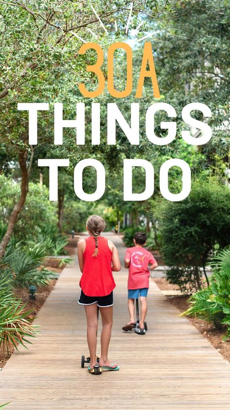 A graphic for a blog post about Fun Things To Do On 30A With Kids Florida Travel Destinations, Beach Rules, Popular Things, 30a Florida, Florida Travel Guide, 30a Beach, Riding Bikes, Florida Panhandle, Seaside Florida