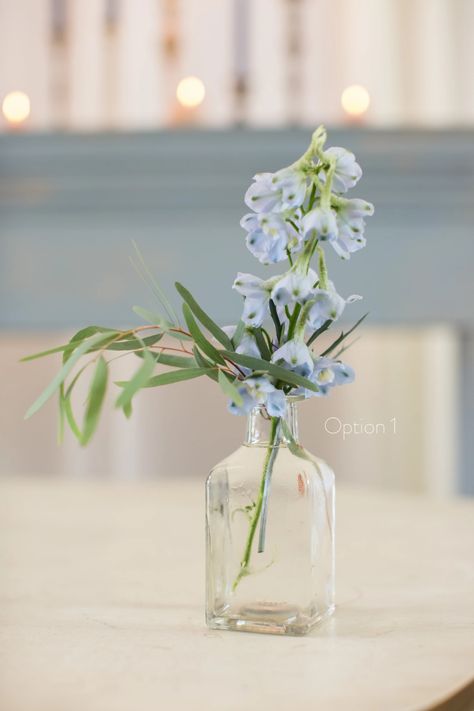 Something Borrowed, Something Blue – Bloominous-Inc Blue Delphinium Flower Bud Vases, Bud Vases Wedding, Dream Restaurant, Bud Vase Centerpiece, Bud Vases Flowers, Beautiful Wedding Centerpiece, Glass Bud Vases, Blue White Weddings, Blue Delphinium