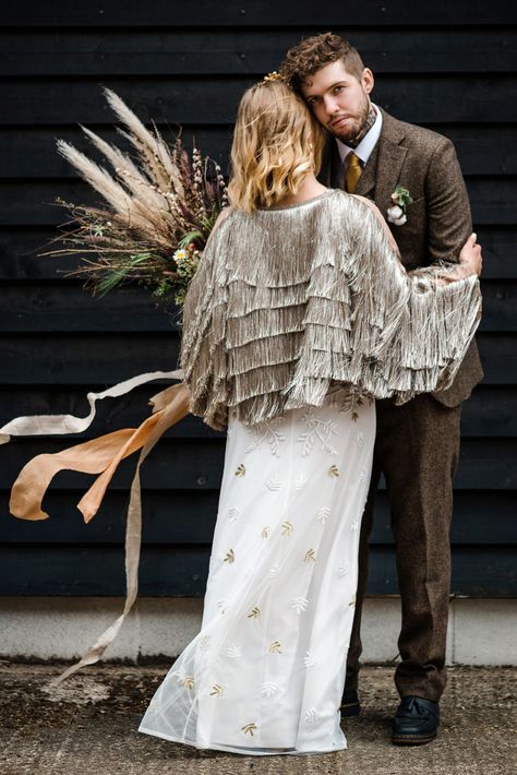 Indie Wedding Ideas Kat Antos-Lewis Photography Bride Bridal Jacket Accessory Fringe Tassel #Bride #Bridal #WeddingJacket #WeddingAccessory #Fringe #Tassel #Wedding Bridal Jacket Ideas, Wedding Tassels, William Morris Wedding, Indie Bride, Wedding Dress Jacket, Wedding Palettes, Open Air Wedding, Pink Veil, Wedding Jackets