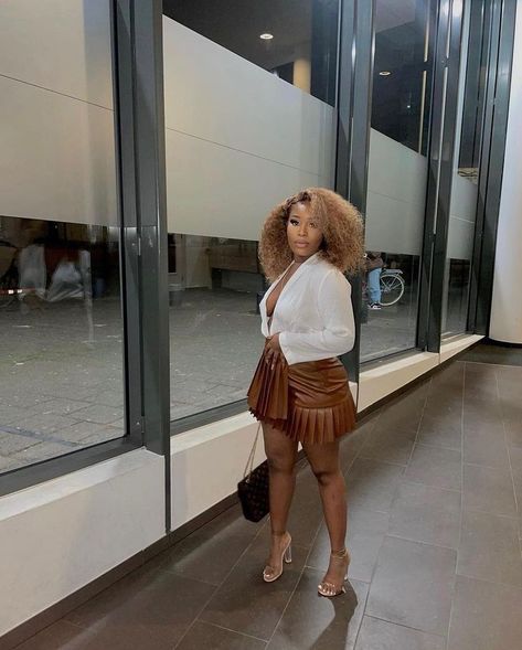 Brown Outfits For Black Women Brunch, Black Dress Brown Heels, Brown Casual Outfits For Black Women, Feminine Fall Outfits Black Women, Skirt And Heels Outfit Black Women, Brown Outfits For Black Women Summer, Nude Outfits For Black Women, Nude Outfit Black Women, Brown Outfits For Black Women