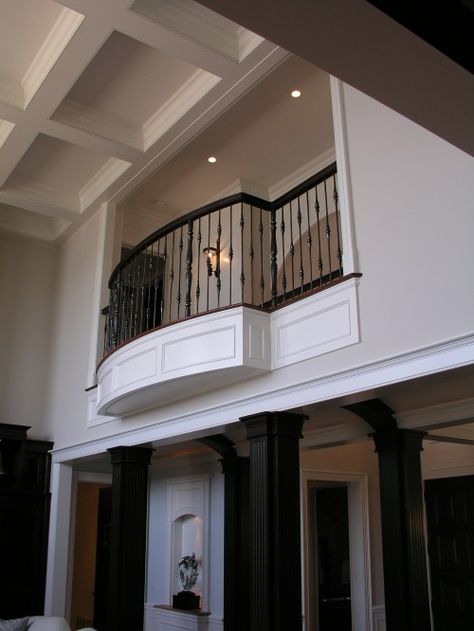 I like this but with the one bump out and rail to run the length of the bedroom Juliette Balcony, Cottage House Interior, Luxury Ceiling Design, Interior Balcony, Indoor Balcony, Home Goods Decor, Balcony Design, Grand Staircase, California Homes