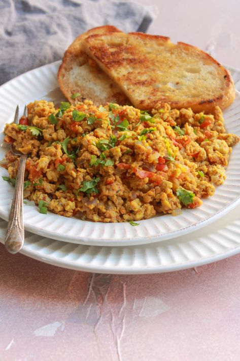 Indian Spiced Scrambled Eggs served with side of Toasted Sourdough Healthy Indian Meals, Scrambled Egg Recipes Healthy, Anda Bhurji, Breakfast Indian, Sambhar Recipe, Egg Bhurji, Bhurji Recipe, Scrambled Eggs Recipe, Bhaji Recipe