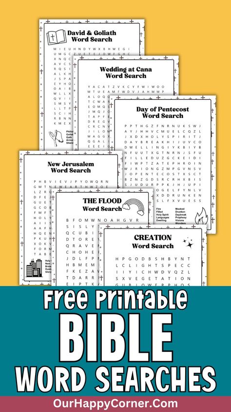 Bible Word Search Puzzles Free Printables - Our Happy Corner Free Bible Printables, Kids Word Search, Bible Word Searches, Sunday School Curriculum, Free Printable Numbers, G Words, Sunday School Crafts For Kids, Bible Printables, Free Puzzles