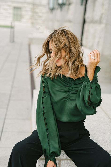 Freshen Up Your Work Wardrobe With These Classic Pieces | Hello Fashion Dresses For Teens Black, Jeans Casual Outfit, Emerald Green Blouse, Womens Short Dress, Hello Fashion, Fashion Tops Blouse, Sleeves Designs For Dresses, Jeans Casual, Work Wardrobe