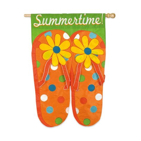 Summertime Flip Flops Vertical Flag Birthday Present Cake, Orange Flip Flops, Summer Garden Flags, Garden Decor Items, Flip Flops Style, Summer Flip Flops, Yard Flags, Outdoor Flags, House Flag