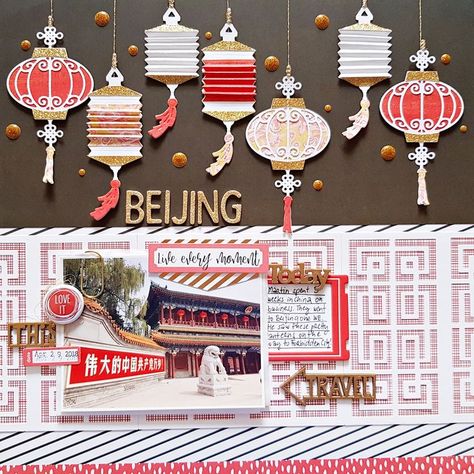 Use Spellbinders Destinations China collection for your next scrapbook layout or travel journal spread to document your trip to China! Die-cut beautiful traditional lanterns and fence to decorate your page #spellbinders #scrapbooking #papercrafting Traditional Fence, Asian Cards, Traditional Lanterns, Charming Cottage, Red Paper, Flower Box, Box Card, Glitter Cards, Glitter Paper