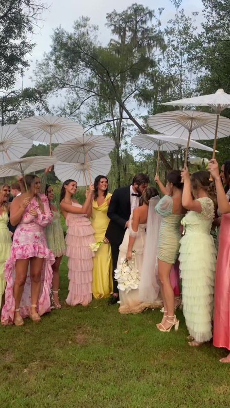 50 Ppl Wedding, Garden Greenhouse Wedding, Colorful Lake Como Wedding, Unique Wedding Bridesmaid Dresses, Cocktail Reception Wedding Outfit, Indie Style Wedding, Summer Wedding Astethic, Spring Guest Wedding Outfits, Beach Theme Wedding Dresses The Bride