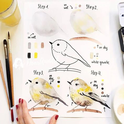 Watercolors Birds, Painting Birds, Watercolor Tutorials, Watercolor Paintings Easy, Art Easy, Watercolor Art Lessons, Watercolor Paintings Tutorials, Arte Inspo, Art Et Illustration