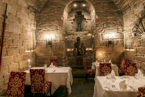 The Dungeon Restaurant.  #dalhousiecastle #robertparkercollection #edinburgh #scotland #beauty #castle #castlehotel #travel #dining #restaurant #scottish #history #experience Dalhousie Castle, Castle Restaurant, European Hotel, Stay In A Castle, Stone Stairs, Haunted Hotel, Scotland Castles, Fort William, Castle Hotel