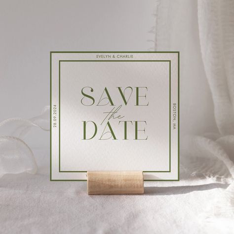 Square Save The Date, Sage Green Save The Date, Save The Date Green, Date Square, Christmas Save The Date, Green Invitation, Square Wedding Invitations, Future Spouse, Date Squares