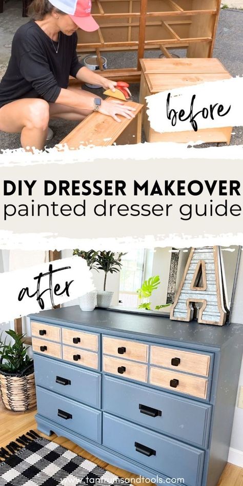 Give your space a fresh look with this blue dresser makeover! Discover step-by-step tips for a DIY dresser makeover, from painted dresser ideas to furniture makeover inspiration. Perfect for repurposing an old dresser, this guide turns thrift store finds into stylish painted furniture with an easy before-and-after transformation. Whether it's for a kid's room or a farmhouse vibe, this refurbished dresser project has all you need for a stunning DIY furniture refresh. Dresser Ideas Diy, Diy Dresser Makeover Ideas, Blue Dresser Makeover, Old Dresser Makeover, Dresser For Kids, Painting A Dresser, Dresser Makeover Ideas, Painted Dresser Ideas, Dresser Remodel