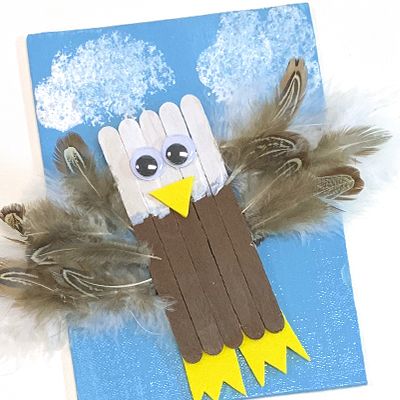 Craft Stick Eagle Canvas - Craft Project Ideas Eagle Craft, Hungry Caterpillar Craft, Grandma Camp, Bald Eagle Art, Giraffe Crafts, Polar Bear Craft, Watermelon Crafts, Snail Craft, Craft Project Ideas