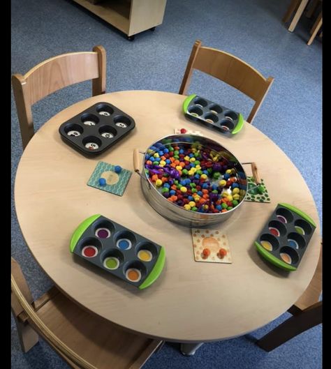 Colour Pom Pom - Table Activity Daycare Table Activities, Tabletop Sensory Activities, Interest Table Eyfs Ideas, Table Activity Preschool, Kindergarten Table Top Activities, Table Top Activities For Toddlers Classroom, Table Top Centers Preschool, Morning Table Activities Preschool, Table Top Activities For Kindergarten