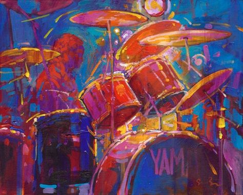 My Beating Heart by Simon Bull Drummer Art, Drums Artwork, Simon Bull, Jazz Painting, Bull Painting, Drums Art, Musician Art, Bull Art, Music Room Decor