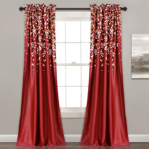 Lush Decor Weeping Flowers Room Darkening Curtain Panel Pair (Red - 84 Inches) Flower Curtain, Floral Room, Flower Room, Flower Window, Curtain Room, Red Panels, Lush Decor, Red Curtains, Red Rooms