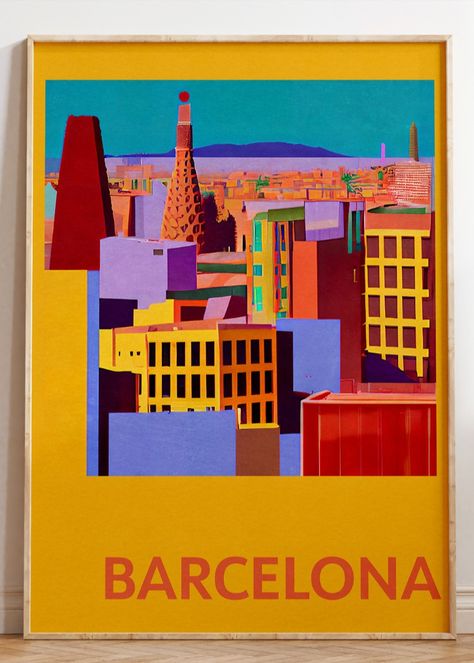 This stunning wall art print features a panoramic view of the beautiful city of Barcelona, capturing the city's famous landmarks and unique architecture. The artwork is created with a retro/vintage style that blends bold colors and abstract shapes, evoking the vibrant spirit of this cosmopolitan city.

Vintage Travel Poster | Vintage Posters | Travel Posters | Travel Illustration | Barcelona Wallpaper | Barcelona Travel Poster | Barcelona Art Print | Barcelona Aesthetics | Spain Travel Poster Vintage Posters Travel, Wallpaper Barcelona, Barcelona Travel Poster, Barcelona Wallpaper, Barcelona Art, Abstract City, Retro Travel Poster, Barcelona Travel, Unique Architecture