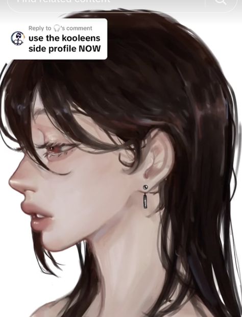 How To Shade Side Profile, Womens Side Profile, Side Pfp Hair Drawing, Side Profile Reference Drawing Female, Side Profile Refrences, Side Profile Digital Drawing, Semi Realistic Side Profile, Art Reference Side Profile, Side Smile Drawing