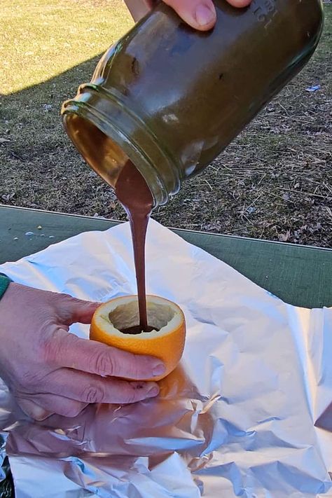 Chocolate Campfire Orange Cakes - Refresh Camping Homemade Chocolate Cake Mix, Campfire Cupcakes, Orange Cakes, Campfire Cake, Orange Brownies, Molten Chocolate Lava Cake, Camping Desserts, Open Fire Cooking, Orange Chocolate Cake