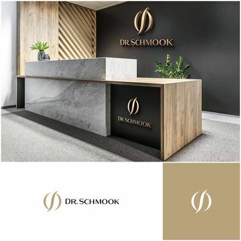 Medical Office Front Desk, Front Desk Organization, Beautiful Clinic, Office Reception Table Design, Office Front Desk, Dental Reception, Office Counter Design, Dr Office, Dirty Kitchen Design