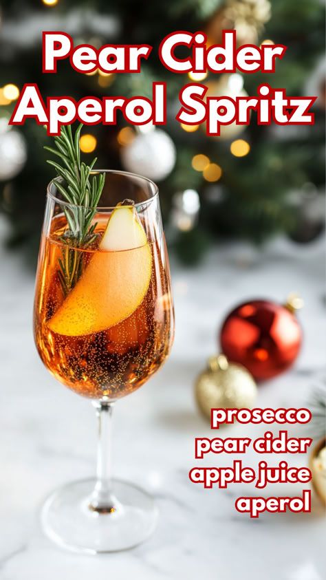 Pear Cider Aperol Spritz Recipe Christmas Aperol Spritz, Prosecco Margarita, Best Christmas Drinks, Holiday Spritz, Aperol Cocktails, Sparkling Punch, Best Christmas Cocktails, Holiday Drink Recipes, Cocktail Cards