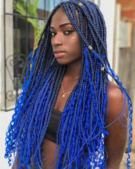 Blue Box Braids, Blue Braids, Curled Hair With Braid, Black Box Braids, Two Braid Hairstyles, Afro Braids, Blonde Box Braids, Short Box Braids, Colored Braids