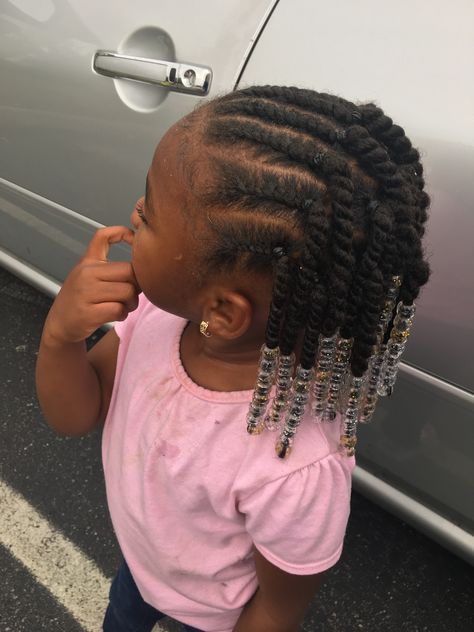 Twist With Beads For Kids Hair, Toddler Two Strand Twist Styles, Two Strand Twist With Beads, Toddler Twist Hairstyles Black Hair, Raya Hairstyles, Twist With Beads, Gigi Hair, Black Toddler Hairstyles, Black Baby Hairstyles