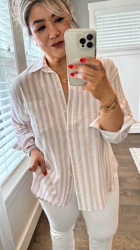 Linen-Blend Striped Boyfriend Shirt curated on LTK Striped Boyfriend Shirt, Striped Linen Shirt, Boyfriend Shirt, Striped Linen, White Linen, Linen Shirt, Linen Blend, Casual Fashion, How To Wear