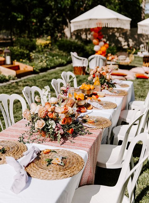 For a gal who loves bright colors and boho details, this orange citrus bridal shower is just the thing! This couldn't be more true of the adorable bride-to-be whose bridesmaids took a few of her favorite things and showered her with the perfect party. Sunset Bridal Shower Ideas, Bohemian Bridal Shower Ideas, Citrus Theme, Bridal Shower Themes, Bridal Shower Inspo, Orange Citrus, Bridal Shower Inspiration, Shower Outfits, Bridal Shower Outfit