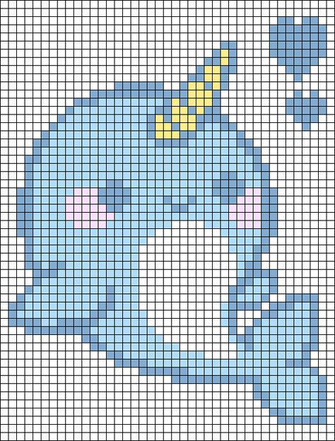 Narwhal Cross Stitch, Heart Fish, Pearl Beads Pattern, Easy Pixel Art, Crochet Keychain Pattern, Pixel Crochet, Pixel Art Grid, Animal Cross Stitch Patterns, Tapestry Crochet Patterns