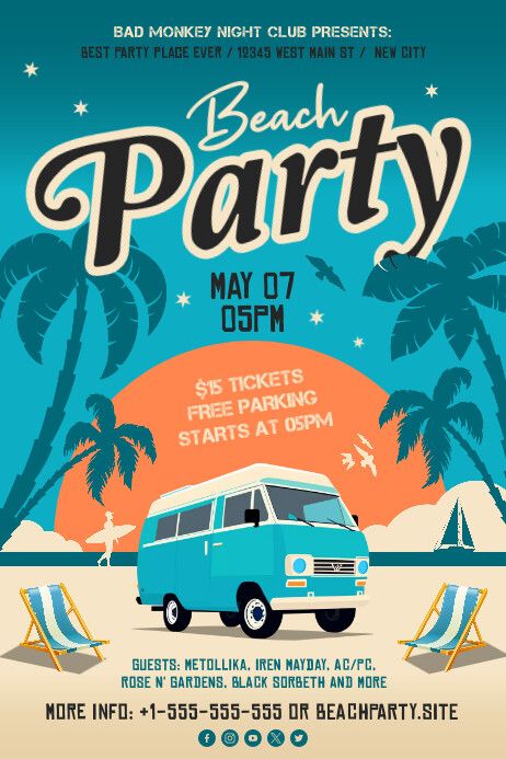 Beach Party Poster Beach Graphic Design Poster, Beach Party Graphic Design, Retro Beach Poster, Summer Party Poster Design, Summer Event Poster, Beach Party Poster Design, Summer Design Poster, Summer Vintage Poster, Beach Poster Design