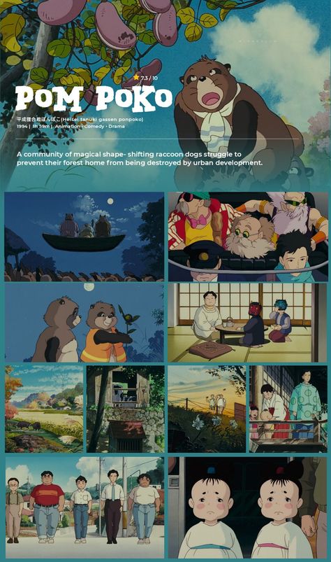 Pom Poko Aesthetic, Pom Poko Studio Ghibli, Best Ghibli Movies, Studio Ghibli Movie List, Pom Poko, Good Animated Movies, List Anime, Ghibli Anime, Japanese Animated Movies