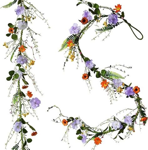 Amazon.com: LVLFOR 2PCS Artificial Daisy Garland, Artificial Wildflower Garland, 6FT Faux Flower Hanging Vine, Purple Flowers Ivy, Spring Garland with Eucalyptus Boston Fern Vine for Sign Board Party Home Decor : Home & Kitchen Wildflower Decorations, Wildflower Baby Shower Decorations, Wildflower Party Theme, Wildflower Garland, Wildflower Birthday Party, Daisy Garland, Wildflower Party, Flower Props