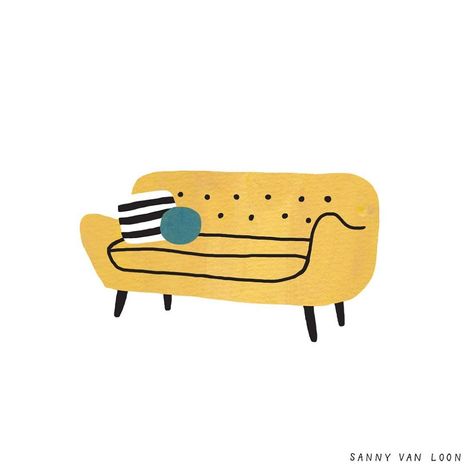 Wordless Videos, Sofa Illustration, Ipad Calligraphy, Sofa Drawing, Sofas Vintage, Mid Century Illustration, Interior Illustration, Illustrators On Instagram, Vintage Sofa