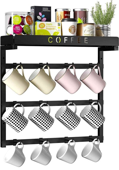 Holiday SALE - Coffee Mug Rack Wall Mounted(Brand New) Mug Holder Wall, Mug Rack Wall, Display Rack Ideas, Coffee Mug Rack, Picture Coffee, Coffee Mug Display, Coffee Mug Holder, Decorative Shelves, Coffee Holder