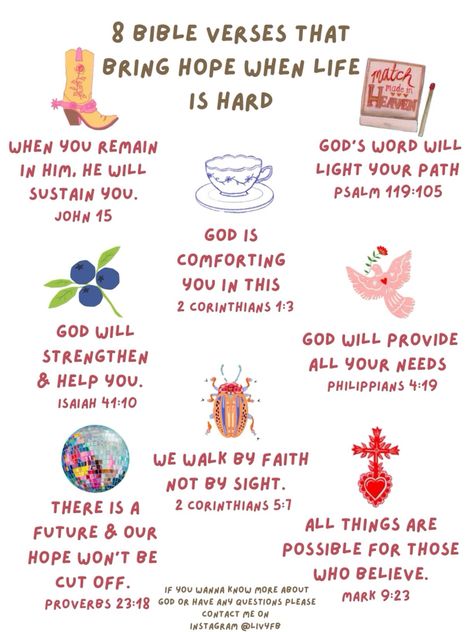 8 verses that bring Hope when life is hard! Bible Verse To Cheer You Up, Losing Weight Bible Verses, Blessings Jar, Learn The Bible, Jesus Girl, Christian Affirmations, Bible Journal Notes, Inspire Bible Journaling, Bible Study Notebook